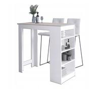 Mesa alta de bar akord blanco 115 cm frente en color roble sonoma 4 estantes 115x50x103 cm