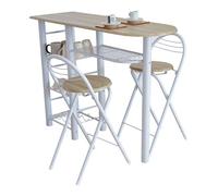 Mesa alta de cocina office negro/roble, roble/blanco y blanco/plata clara con 2 taburetes plegables 40x88x120 cm