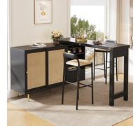 Mesa alta giratoria de 360°, 107 x 40 x 71,4 cm, con puerta de ratán | Mesa de bar extensible de diseño con espacio de almacenamiento, armario de almacenamiento adecuado para cocina y comedor