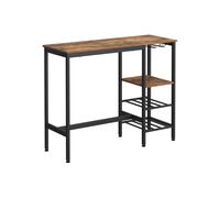 VASAGLE Mesa alta de comedor, bar, con soporte para copas de vino y botellero, para salón, cocina, 110 x 40 x 90 cm, industrial, marrón rústico y negro LBT013B01, madera de ingeniería