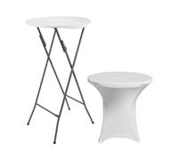 7H SEVEN HOUSE Mesa Alta Plegable Redonda Blanca con Funda 61x105cm 7house
