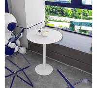 Mesa alta redonda moderna con base de metal blanco perfecta para espacios pequeños, sala de estar, comedor, pub, mesita de noche, diseño compacto de 48 x 62 cm