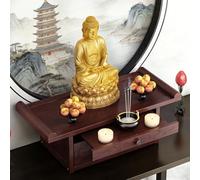 Mesa Altar de bambú con cajón Mesa Pooja con Espacio Des Almacenamiento Mesas de meditación Armario Altar para wiccanos Mesas budistas para santuarios y oración,Rojo,60×30×19cm