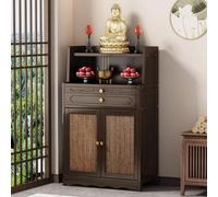 Mesa altar de bambú, mesa de oración para prácticas espirituales, gabinete de nicho de Buda con almacenamiento para meditación y ofrenda