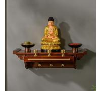 Mesa altar de bambú montada en la pared, armario de nicho con cajón para tributo a Pooja e incienso, soporte de exhibición de estatua Guan Gong Guanyin, santuario de decoración del hogar