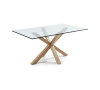 Mesa Argo de cristal y patas de acero efecto madera PROMO