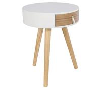 Mesa auxiliar (Ø x Al: 35 x 46,5 cm, Blanco/Madera, Número de cajones: 1 ud.)