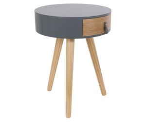 Mesa auxiliar (Ø x Al: 35 x 46,5 cm, Gris/Madera, Número de cajones: 1 ud.)