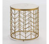 MESA AUXILIAR 40X40X46 MARMOL BLANCO/METAL DORADO