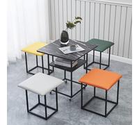 Mesa auxiliar apilable 5 en 1, taburetes apilables, juego de 5 piezas de otomana y mesa de centro apilables, silla cúbica con ruedas giratorias, taburete for sala de estar, oficina en casa(B Square,Bl