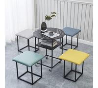 Mesa auxiliar apilable 5 en 1, taburetes apilables, juego de 5 piezas de otomana y mesa de centro apilables, silla cúbica con ruedas giratorias, taburete for sala de estar, oficina en casa(A Round,Bla