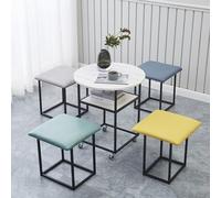 Mesa auxiliar apilable 5 en 1, taburetes apilables, juego de 5 piezas de otomana y mesa de centro apilables, silla cúbica con ruedas giratorias, taburete for sala de estar, oficina en casa(A Round,Whi