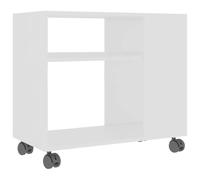 Mesa auxiliar blanca 70x35x60,5 cm de madera de ingeniería con ruedas | Almacenamiento para revistas, libros y control remoto, fácil montaje, mesa rodante, madera de ingeniería estable