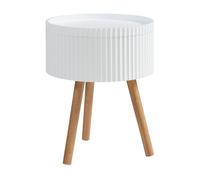 Mesa auxiliar bongard ranurado redonda con compartimento 48xø38cm blanco [en.casa]
