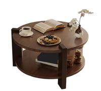 Mesa auxiliar circular de madera vintage para sala de estar, almacenamiento de 2 niveles, estructura estable, patas ajustables, fácil instalación, elegante mesa central para el hogar y la oficina