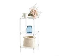 Mesa auxiliar compacta de acrílico transparente con dos estantes para sala de estar, dormitorio, baño, aspecto minimalista moderno (3 capas)