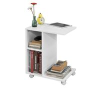 Mesa auxiliar con 2 estantes consolamesita de noche con ruedas para ipad teléfono o lampara fbt48-w sobuy