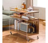 Mesa auxiliar con almacenamiento, mesa auxiliar estrecha y mesita de noche con estantes abiertos de 3 niveles sobre ruedas giratorias de 360°, ideal para sala de estar