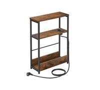 Mesa Auxiliar con Multienchufe Marrón Rústico y Negro Tinta