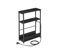 Mesa Auxiliar con Multienchufe Negro Ébano y Negro Tinta