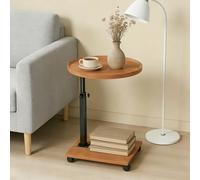 Mesa auxiliar con ruedas, mesa auxiliar regulable en altura con rotación de 360°, mesa de sofá en forma de C para salón, dormitorio, pequeña mesa de centro para sofá, sofá, café (nogal) (natural)