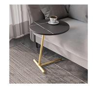 Mesa Auxiliar con Textura De Mármol Sintético Pequeña En Forma De C Deslizante for Debajo del Sofá Mesita De Noche, Escritorio for Portátil Junto Al Sofá(Negro,Gold)