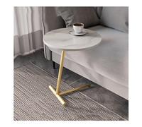 Mesa Auxiliar con Textura De Mármol Sintético Pequeña En Forma De C Deslizante for Debajo del Sofá Mesita De Noche, Escritorio for Portátil Junto Al Sofá(Bianco,Gold)