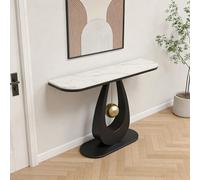 Mesa Auxiliar Contemporánea De Piedra Sinterizada con Estructura En Forma De U Y Diseño De Esfera Suspendida, Ideal para Recibidor. Estructura De Acero Al White Black 31.5in