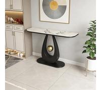 Mesa Auxiliar Contemporánea De Piedra Sinterizada con Estructura En Forma De U Y Diseño De Esfera Suspendida, Ideal para Recibidor. Estructura De Acero Al White B+Black 39.3in