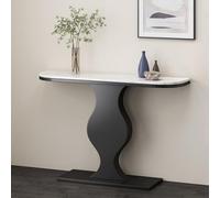Mesa Auxiliar Contemporánea para Recibidor, Mesa De Entrada De Piedra Sinterizada, Mesa Auxiliar De Vestíbulo con Marco Geométrico Estrecho, para Sala De Estar, White+Black 39.3in