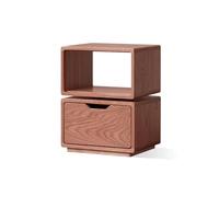 Mesa auxiliar cuadrada con cajones de almacenamiento y rotación de 360 grados, diseño rústico moderno para sala de estar o mesita de noche