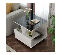 Mesa auxiliar cuadrada moderna con estantes de almacenamiento, muebles elegantes y funcionales para sala de estar o dormitorio, mesita de noche pequeña en color blanco (40 x 40 x 50 cm)