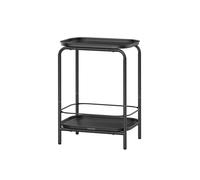 VASAGLE Mesa Auxiliar de 2 Niveles de Metal, Mesa de Centro Pequeña, Mesita de Noche con Bandeja, Estilo Moderno, en Interiores y Exteriores, Salón, Dormitorio, Balcón, Negro Tinta LET243B01