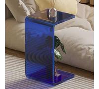 Mesa auxiliar de acrílico azul en forma de U, mesa auxiliar pequeña transparente, moderna mesita de noche y taburete de baño, mesa de café para dormitorio y sala de estar, 30 x 30 x 65 cm