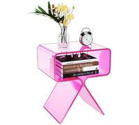 Mesa Auxiliar De Acrílico con Patas, Mesa De Centro Transparente con Almacenamiento Abierto, No Requiere Ensamblaje, Decoración del Hogar for Sala De Estar, Dormitorio(Pink)