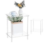 Mesa auxiliar de acrílico para bebidas, mesa auxiliar de acrílico, mesa de acento transparente, mesita de noche cuadrada de 2 niveles y mesa auxiliar, decoración para baño, dormitorio, 40 x 40 x 50 cm