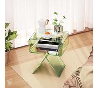 Mesa auxiliar de acrílico transparente, elegante mesita de noche con estante abierto para sala de estar, dormitorio y oficina, no requiere montaje, perfecta para espacios pequeños (verde pequeño)