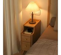 Mesa Auxiliar de Almacenamiento Abierta, mesita de Noche con estantes y cajones, Madera Maciza, pequeña, Extremadamente Estrecha, Espacio Entre Las Camas, gabinete Ultra Mini, Nogal, 1 Pieza, 8" de l