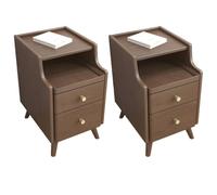 Mesa Auxiliar de Almacenamiento Abierta, mesita de Noche con estantes y cajones, Madera Maciza, pequeña, Extremadamente Estrecha, Espacio Entre Las Camas, gabinete Ultra pequeño, Nogal, Juego de 2 pi