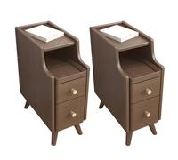 Mesa auxiliar de almacenamiento abierta, mesita de noche con estantes y cajones, madera maciza, pequeña, extremadamente estrecha, espacio entre las camas, gabinete ultra pequeño, nogal, juego de 2 pie