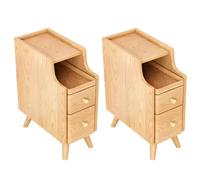 Mesa Auxiliar de Almacenamiento Abierta, mesita de Noche con estantes y cajones, Madera Maciza, pequeña, Extremadamente Estrecha, Espacio Entre Las Camas, gabinete Ultra Mini, Color Natural, Juego de