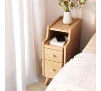 Mesa Auxiliar de Almacenamiento Abierta, mesita de Noche con estantes y cajones, Madera Maciza, pequeña, Extremadamente Estrecha, Espacio Entre Las Camas, gabinete Ultra Mini, Natural, 1 Pieza, 8" de