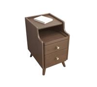Mesa auxiliar de almacenamiento abierta, mesita de noche con estantes y cajones, madera maciza, pequeña, extremadamente estrecha, espacio entre las camas, gabinete ultra mini, nogal, 1 pieza, 30 cm de
