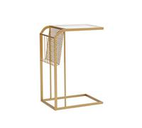 Mesa auxiliar de aperitivo en forma de C mesa auxiliar para sofá y cama, mesa de ordenador portátil, mesa de trabajo desde casa, mesa auxiliar de metal, color dorado (color: negro) (dorado)