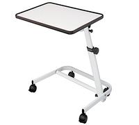 Mesa auxiliar de cama plegable, reclinable y con ruedas y freno color blanco