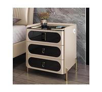 Mesa auxiliar de carga inalámbrica inteligente con cerradura LED, mesita de noche con 3 cajones USB, mesita de noche de madera