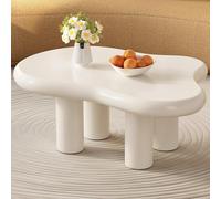 Mesa auxiliar de color crema Cloud - Elegante mesa auxiliar de forma irregular para sala de estar, mesa esquinera moderna con 4 patas en blanco y negro, 100 cm