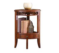 Mesa auxiliar de esquina de madera maciza con forma de abanico triangular para sala de estar y dormitorio, estante pequeño con cajones, acabado cerezo, 15.75 x 15.75 x 31 pulgadas, 2 estilos