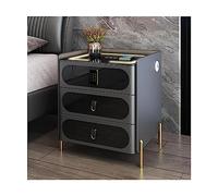 Mesa auxiliar de estación de carga inalámbrica con cerradura, mesita de noche inteligente, mesita de noche LED con USB, 3 cajones, mesita de noche de madera para una carga cómoda y almacenamiento