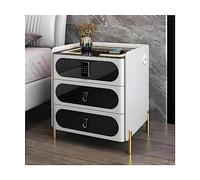 Mesa auxiliar de estación de carga inalámbrica con cerradura, mesita de noche inteligente, mesita de noche LED con USB, 3 cajones, mesita de noche de madera para una carga cómoda y almacenamiento